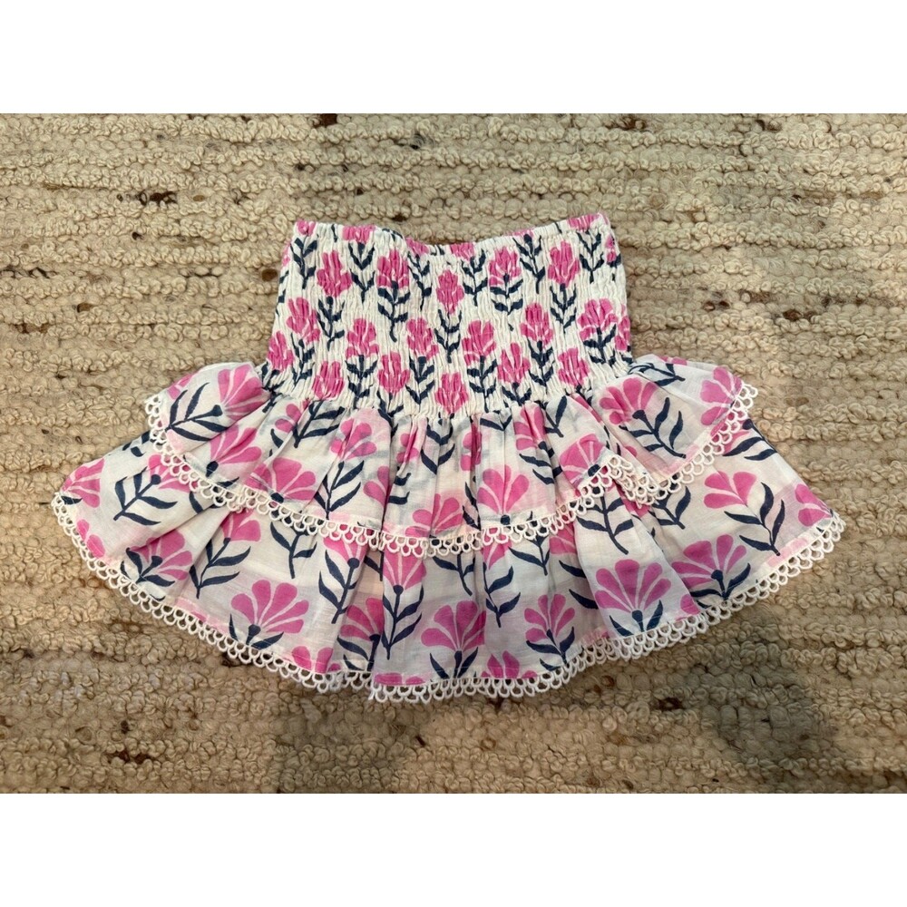 Bell by Alicia Bell Girls Floral Ruffle Skirt Size 4 Pink Navy 100% Cotton